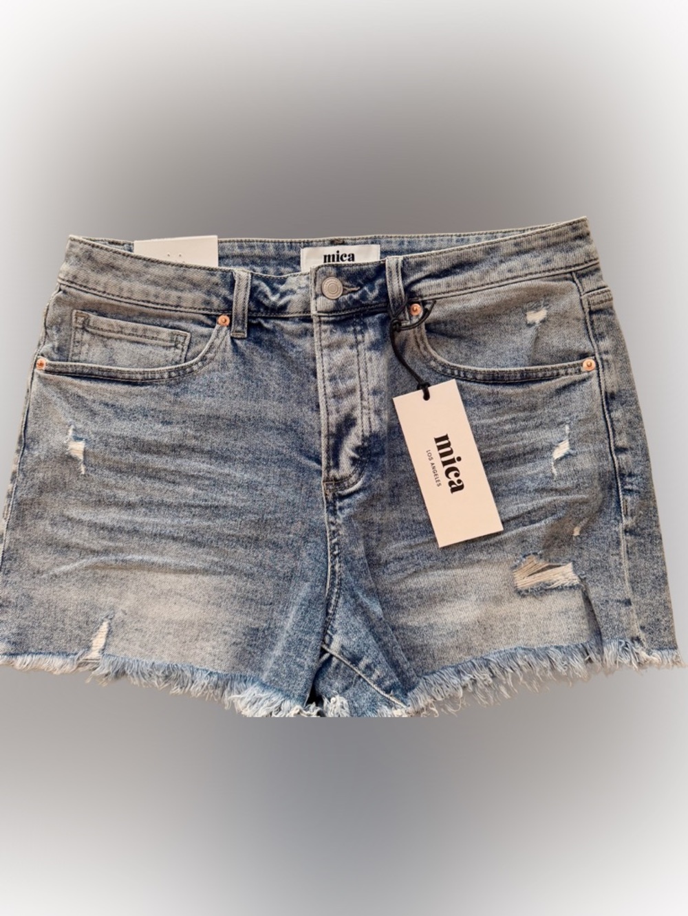 Mica Light Blue Distressed Denim Jean Shorts